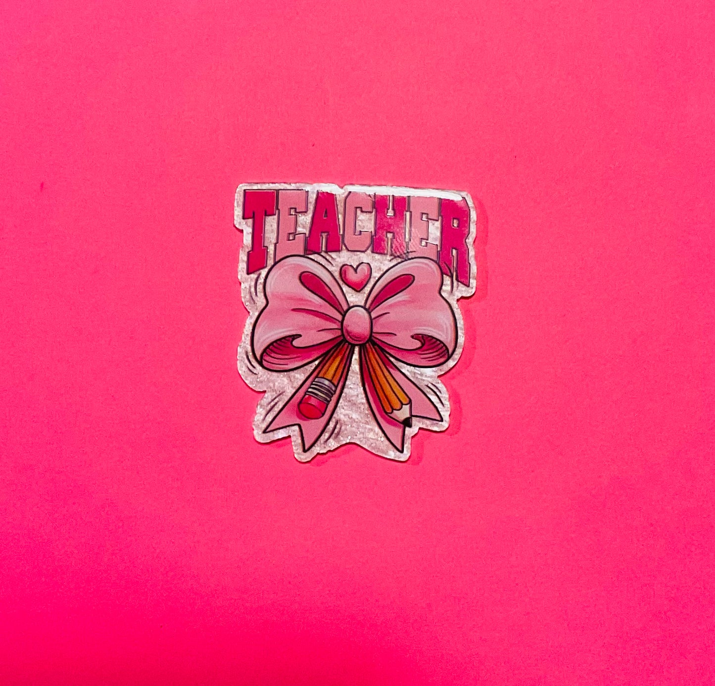 Teacher W/Bow & Pencil Acrylic Flatback Piece