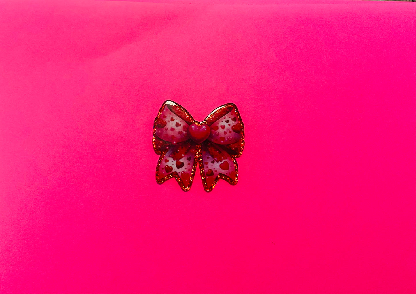 Red Glitter Heart Bow Acrylic Flatback Piece