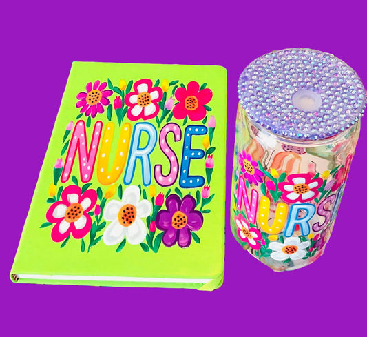 Matching Nurse Notebook and Glass Cup Set