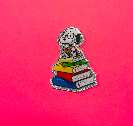 Dog with Books Acrylic Flatback Piece