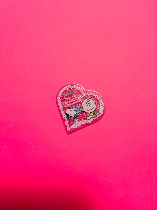 Boy & Dog Character Valentine Heart Acrylic Flatback Piece