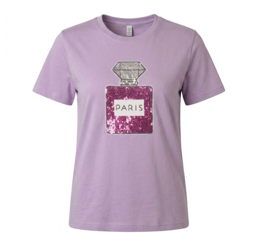 Paris Bottle Sequin Patch T-Shirt